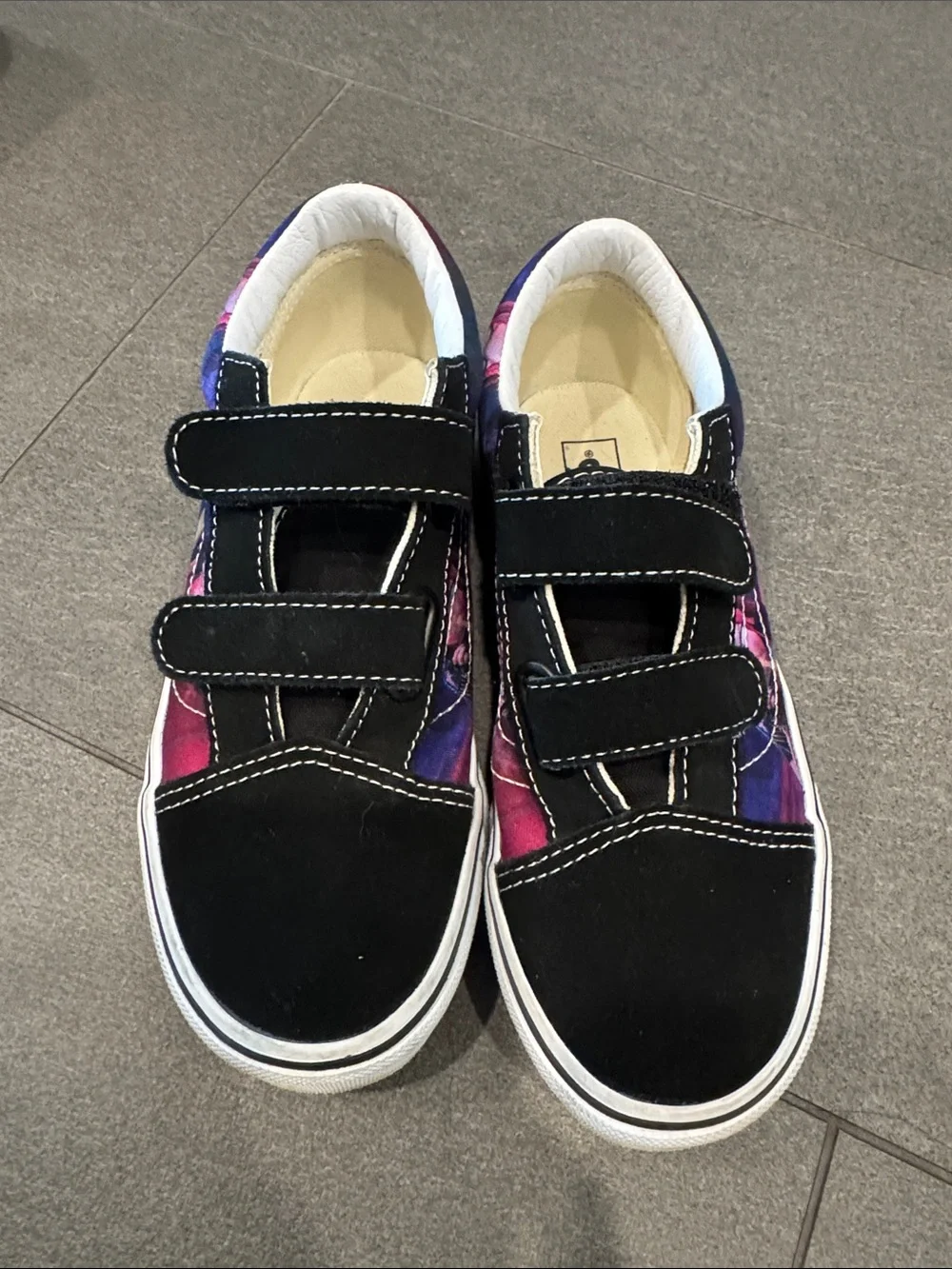 Vans Kids Black Low-Top Sneakers with Purple, Pink and Blue Graphic